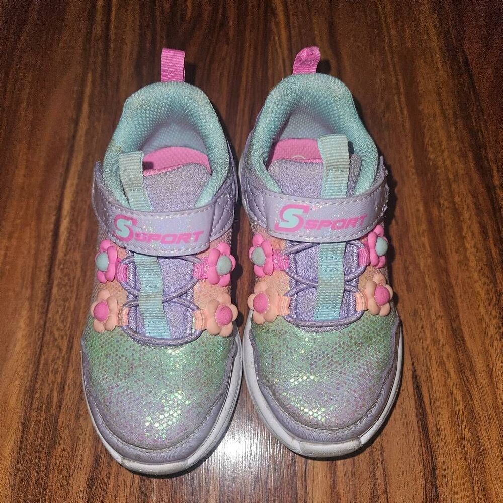 Sport Rainbow Sparkly Flower Active Sneakers Toddler Size 7